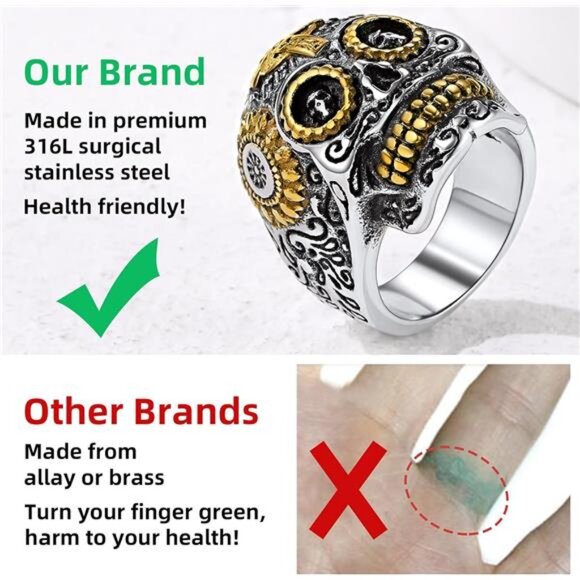 Sugar Skull Ring – hellcatjewellery Sugar Skull Rings for Men Women, Stainless Steel